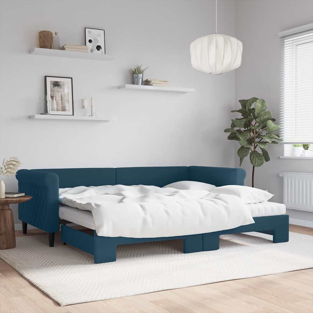 Ausziehbares Tagesbett mit Matratzen Blau 90x200 cm Samt