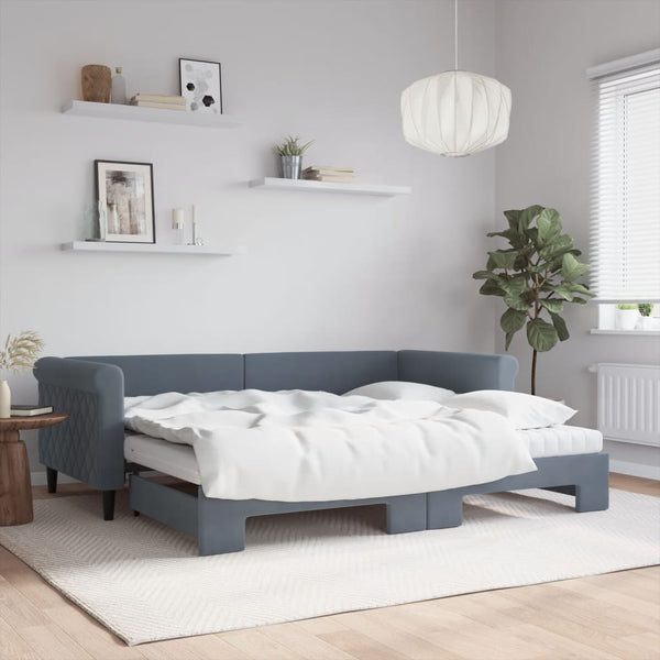 Ausziehbares Tagesbett mit Matratzen Dunkelgrau 90x200 cm