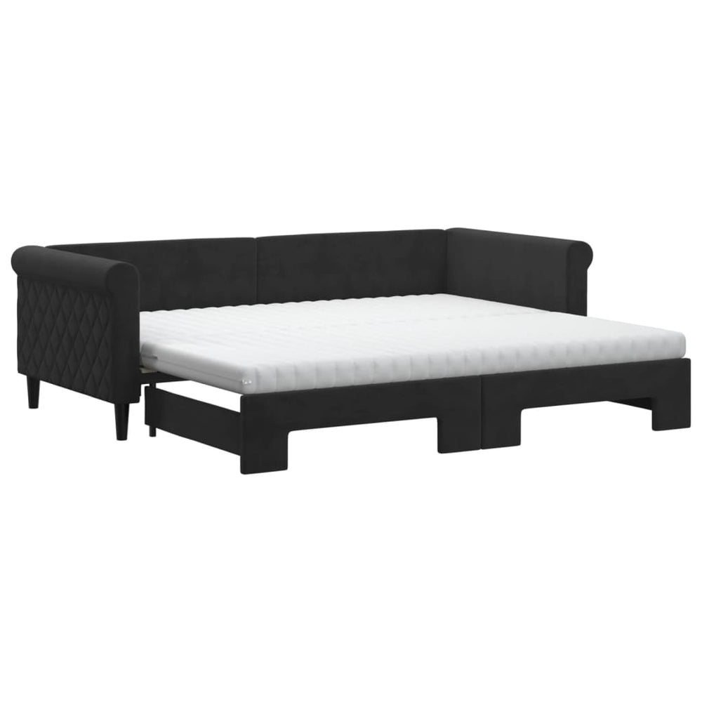 Ausziehbares Tagesbett mit Matratzen Schwarz Samt 90x200