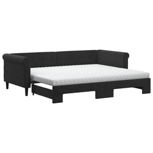 Ausziehbares Tagesbett mit Matratzen Schwarz Samt 90x200