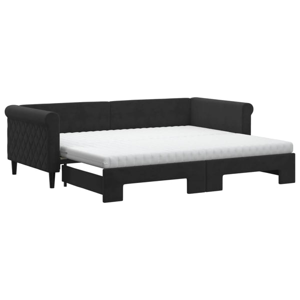 Ausziehbares Tagesbett mit Matratzen Schwarz Samt 90x200