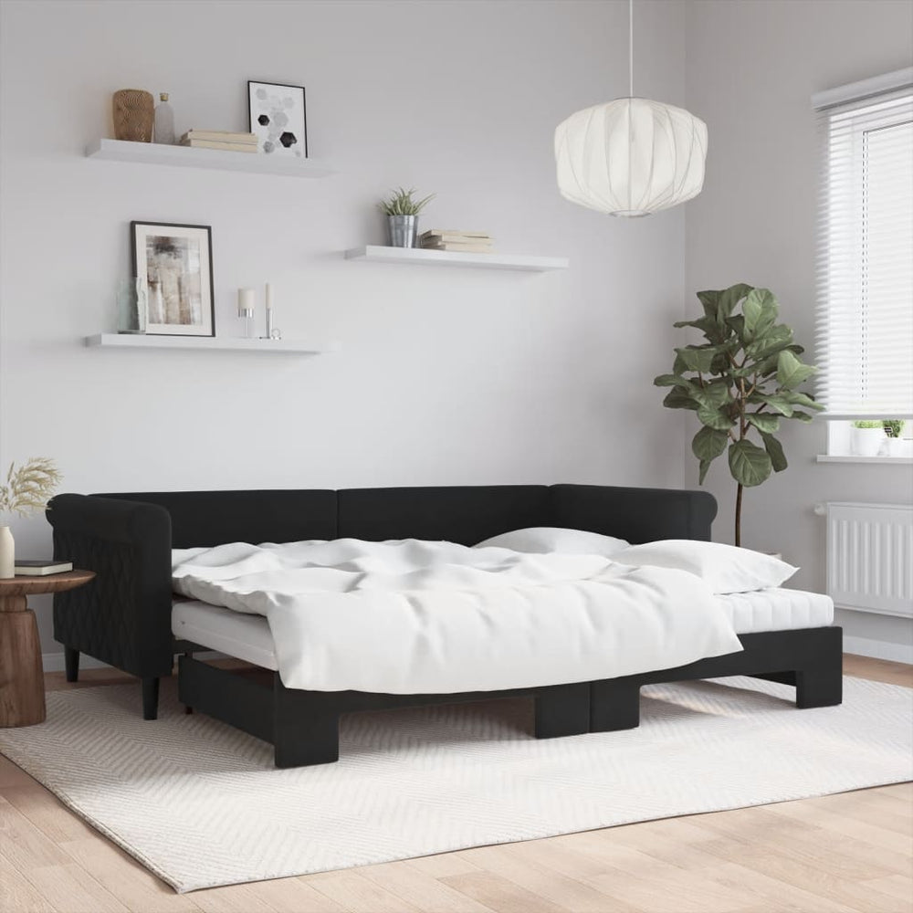 Ausziehbares Tagesbett mit Matratzen Schwarz Samt 90x200