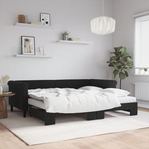Ausziehbares Tagesbett mit Matratzen Schwarz Samt 90x200