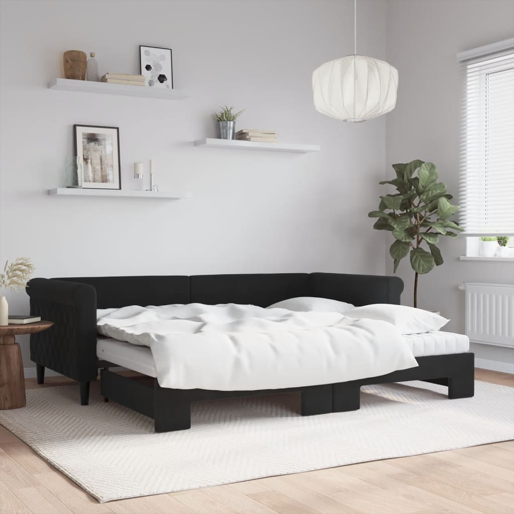 Ausziehbares Tagesbett mit Matratzen Schwarz Samt 90x200