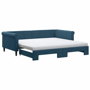 Ausziehbares Tagesbett mit Matratzen Blau Samt 100x200 cm