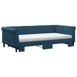 Ausziehbares Tagesbett mit Matratzen Blau Samt 100x200 cm