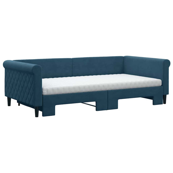 Ausziehbares Tagesbett mit Matratzen Blau Samt 100x200 cm