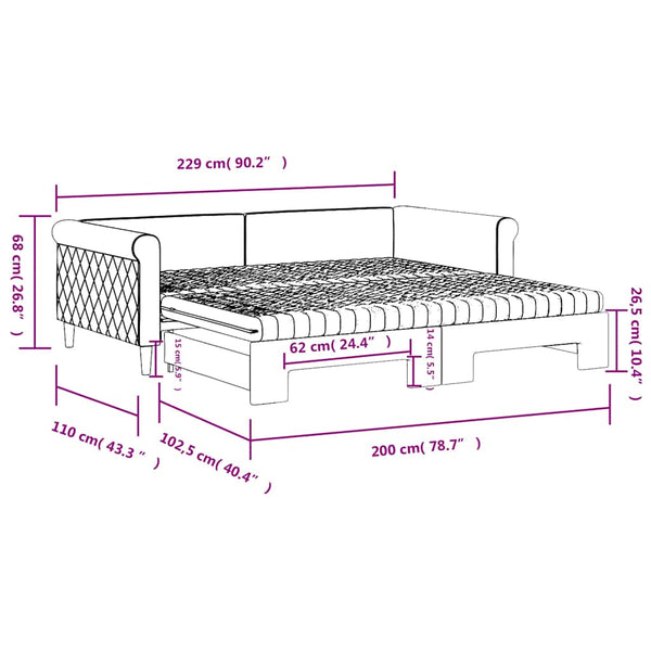 Ausziehbares Tagesbett mit Matratzen Blau Samt 100x200 cm