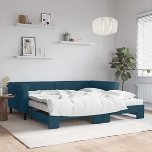 Ausziehbares Tagesbett mit Matratzen Blau Samt 100x200 cm
