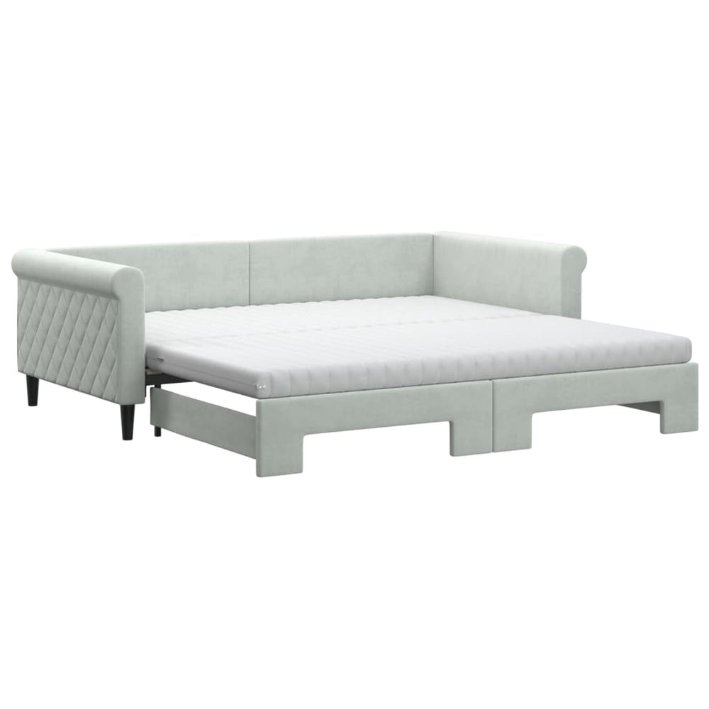 Ausziehbares Tagesbett mit Matratzen Hellgrau Samt 100x200 cm