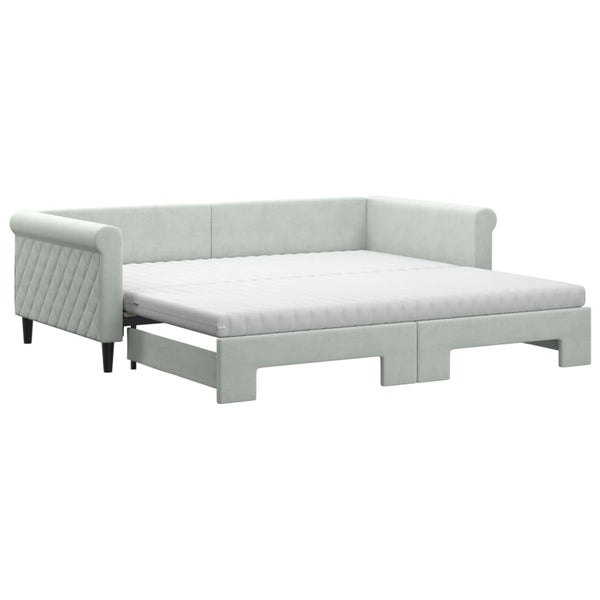 Ausziehbares Tagesbett mit Matratzen Hellgrau Samt 100x200 cm