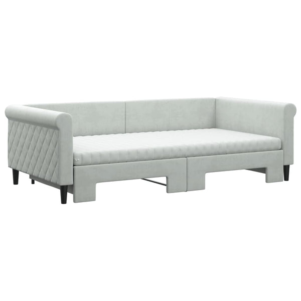 Ausziehbares Tagesbett mit Matratzen Hellgrau Samt 100x200 cm