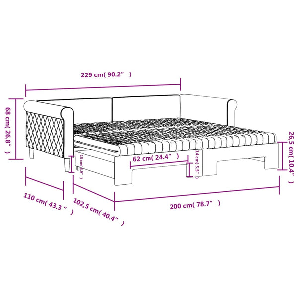 Ausziehbares Tagesbett mit Matratzen Hellgrau Samt 100x200 cm