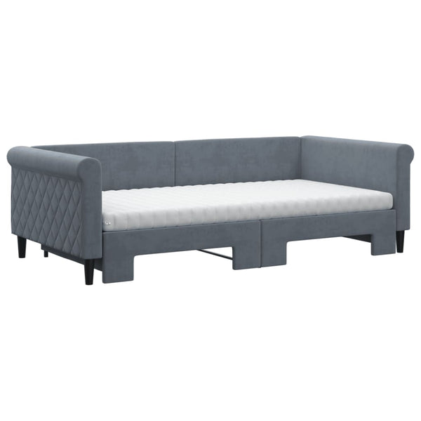 Ausziehbares Tagesbett mit Matratzen Dunkelgrau Samt 100x200 cm