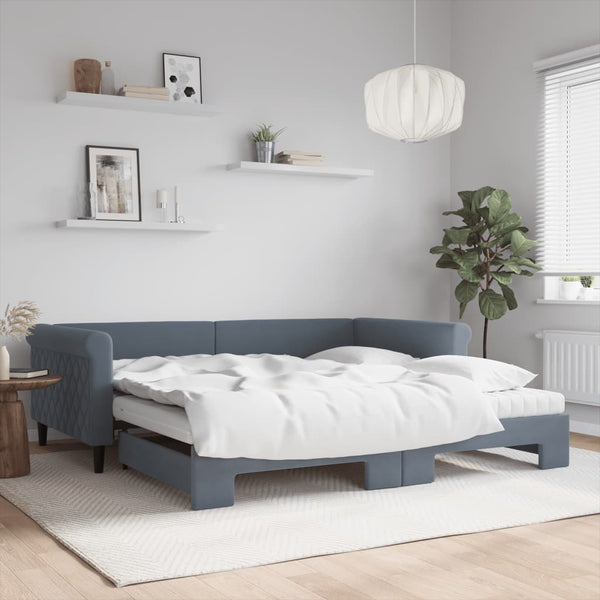 Ausziehbares Tagesbett mit Matratzen Dunkelgrau Samt 100x200 cm
