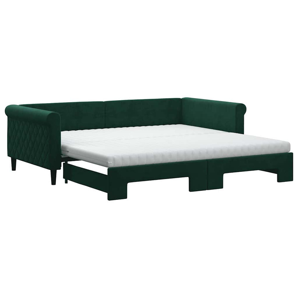 Ausziehbares Tagesbett mit Matratzen Dunkelgrün 100x200 cm