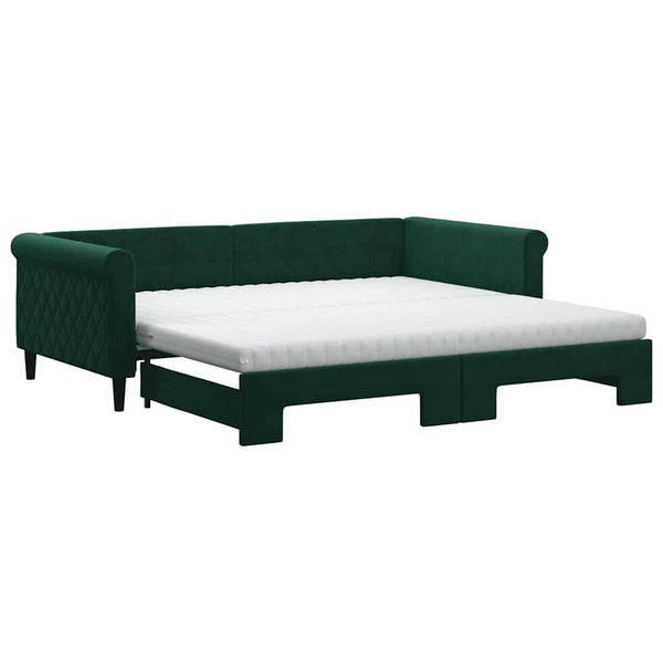 Ausziehbares Tagesbett mit Matratzen Dunkelgrün 100x200 cm