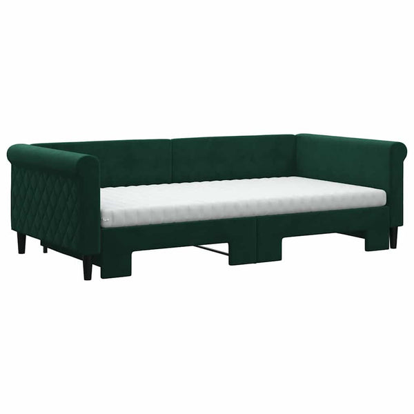 Ausziehbares Tagesbett mit Matratzen Dunkelgrün 100x200 cm