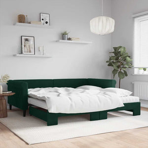 Ausziehbares Tagesbett mit Matratzen Dunkelgrün 100x200 cm