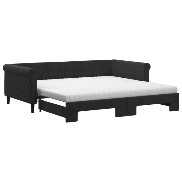 Ausziehbares Tagesbett mit Matratzen, Schwarz, 100x200 cm