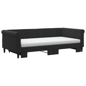 Ausziehbares Tagesbett mit Matratzen, Schwarz, 100x200 cm
