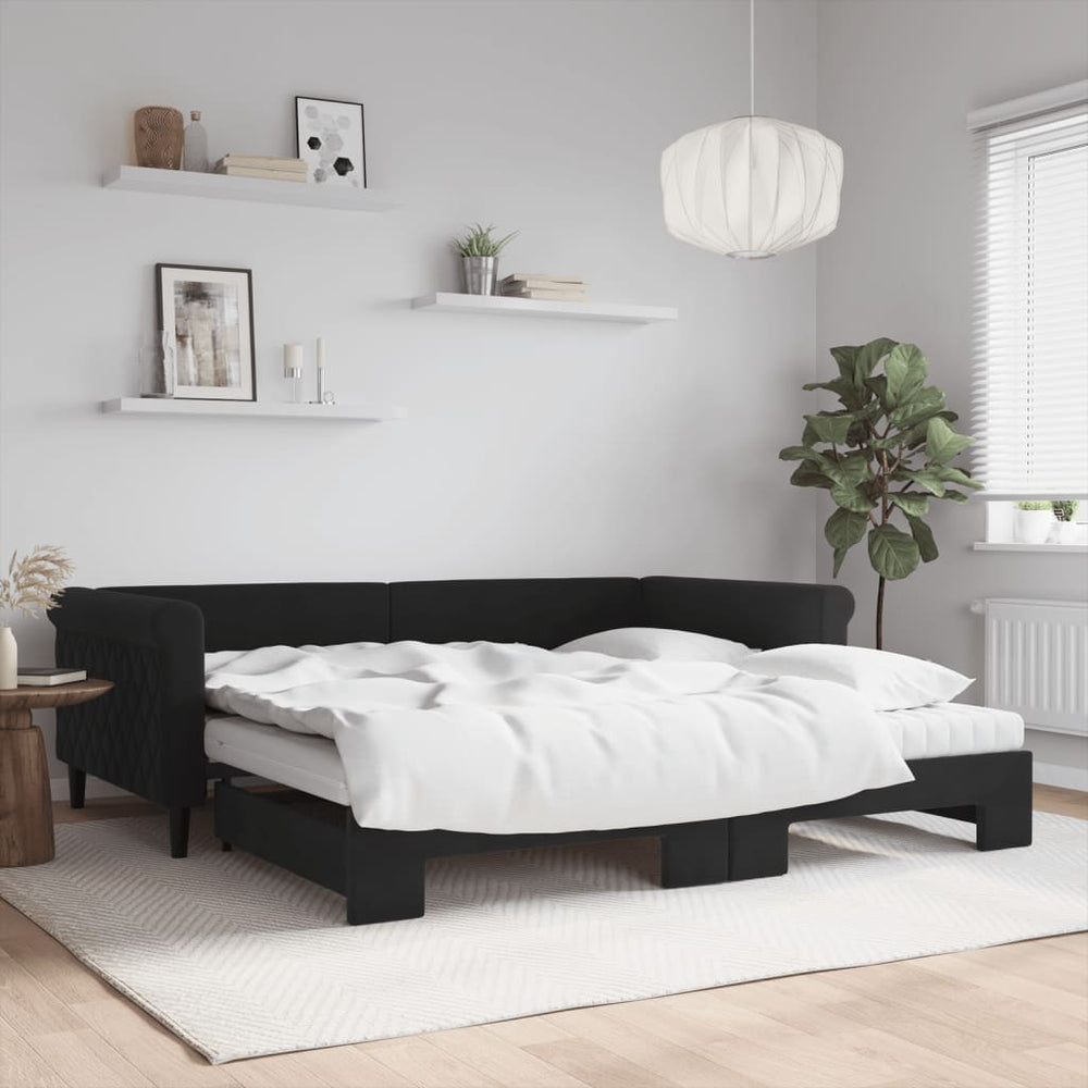 Ausziehbares Tagesbett mit Matratzen, Schwarz, 100x200 cm