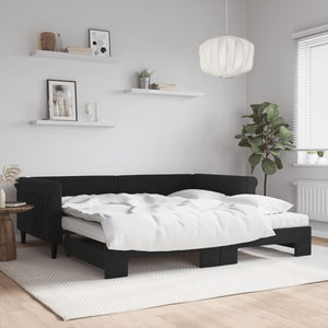 Ausziehbares Tagesbett mit Matratzen, Schwarz, 100x200 cm