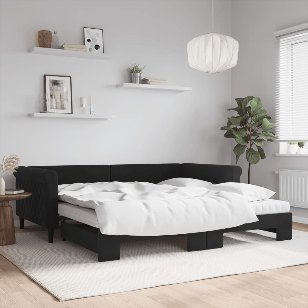 Ausziehbares Tagesbett mit Matratzen, Schwarz, 100x200 cm