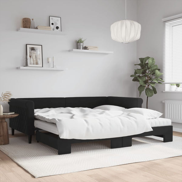 Ausziehbares Tagesbett mit Matratzen, Schwarz, 100x200 cm