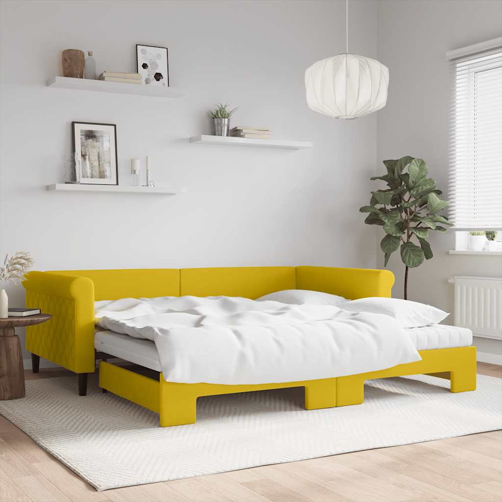 Gelbes Ausziehbares Tagesbett mit Matratzen 100x200 cm