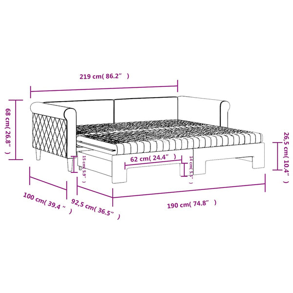 Ausziehbares Tagesbett mit Matratzen Dunkelgrau 90x190 cm