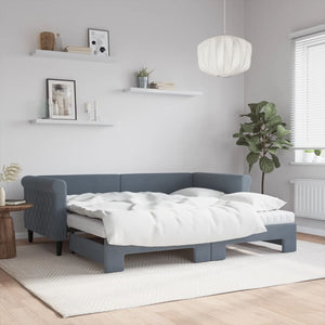 Ausziehbares Tagesbett mit Matratzen Dunkelgrau 90x190 cm