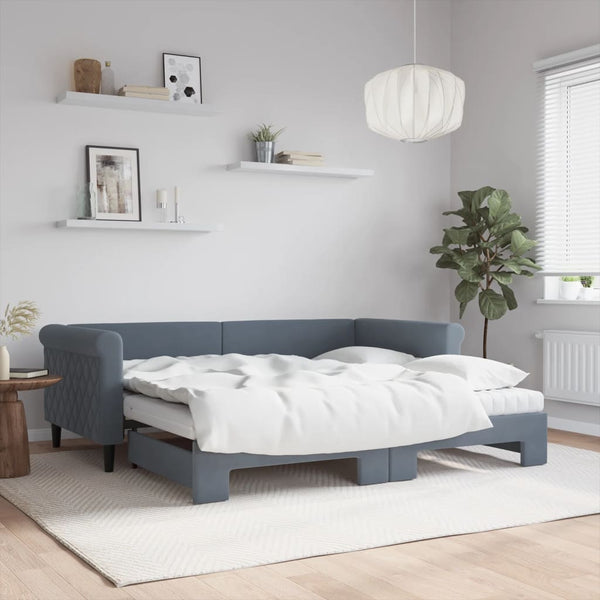 Ausziehbares Tagesbett mit Matratzen Dunkelgrau 90x190 cm