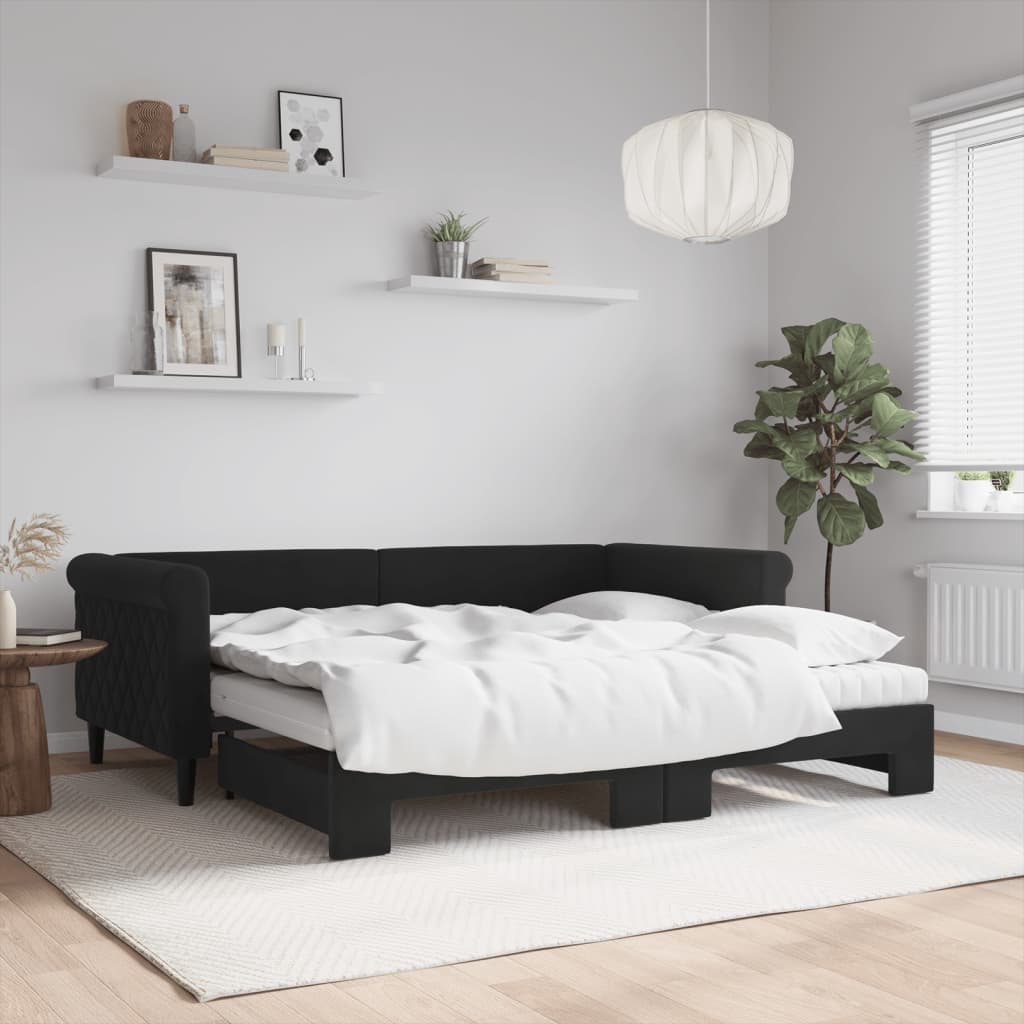 Ausziehbares Tagesbett mit Matratzen Schwarz Samt 90x190