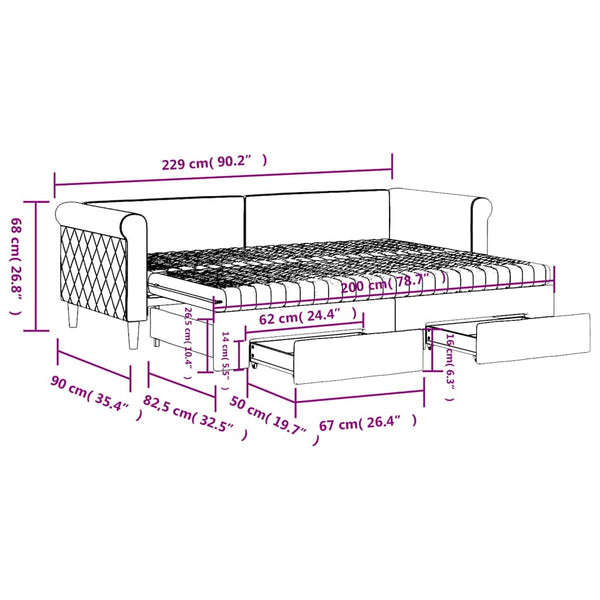 Ausziehbares Tagesbett Blau 80x200 cm Samt