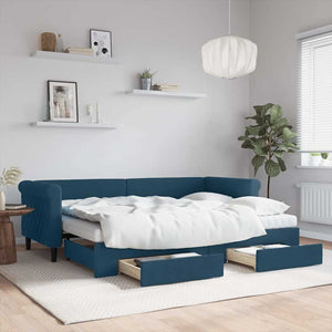 Ausziehbares Tagesbett Blau 80x200 cm Samt