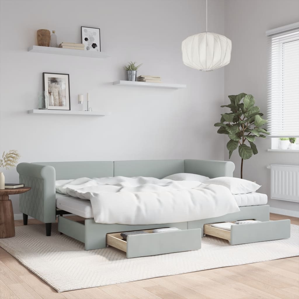 Ausziehbares Tagesbett Hellgrau 80x200 cm Samt