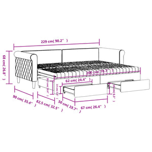 Ausziehbares Tagesbett mit Schubladen Dunkelgrau 80x200 cm