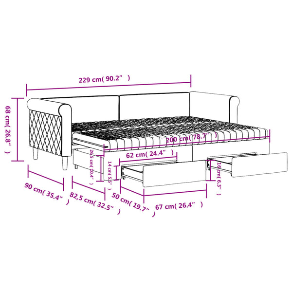 Ausziehbares Tagesbett mit Schubladen Dunkelgrau 80x200 cm