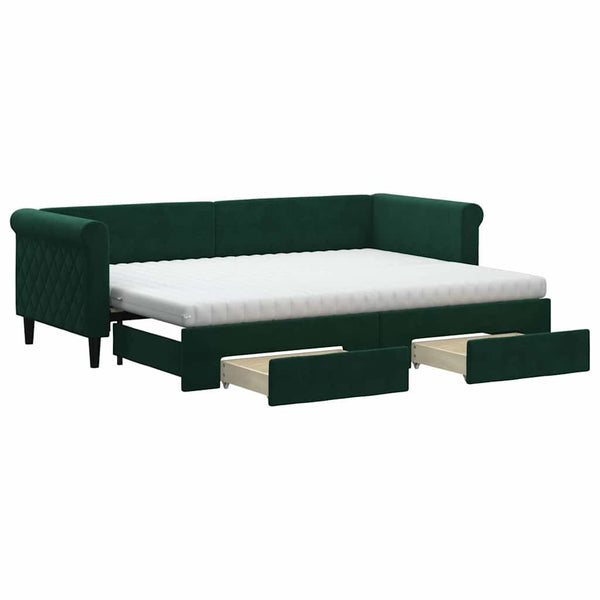 Ausziehbares Tagesbett Dunkelgrün 80x200 cm Samt