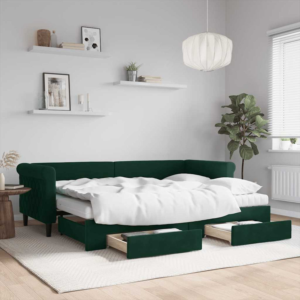 Ausziehbares Tagesbett Dunkelgrün 80x200 cm Samt