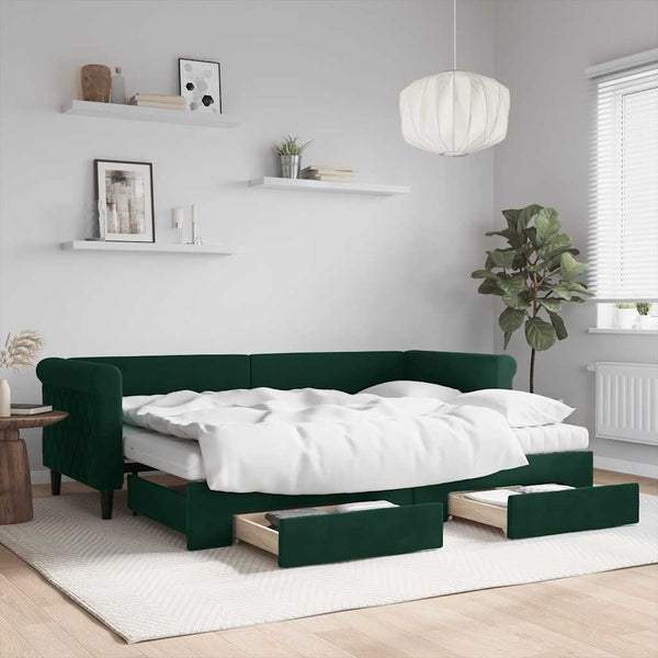 Ausziehbares Tagesbett Dunkelgrün 80x200 cm Samt