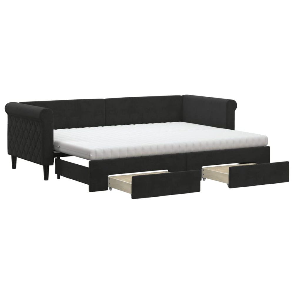 Ausziehbares Tagesbett Schwarz Samt 80x200 cm