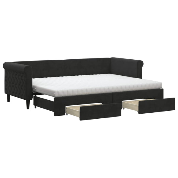 Ausziehbares Tagesbett Schwarz Samt 80x200 cm