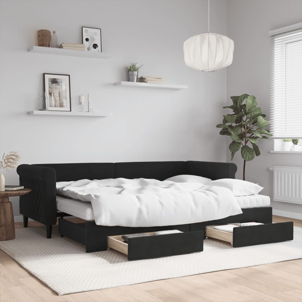 Ausziehbares Tagesbett Schwarz Samt 80x200 cm