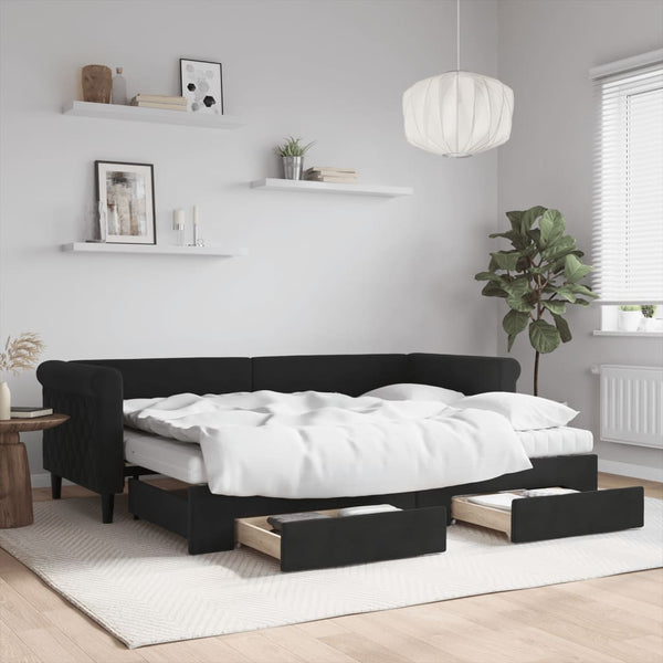 Ausziehbares Tagesbett Schwarz Samt 80x200 cm