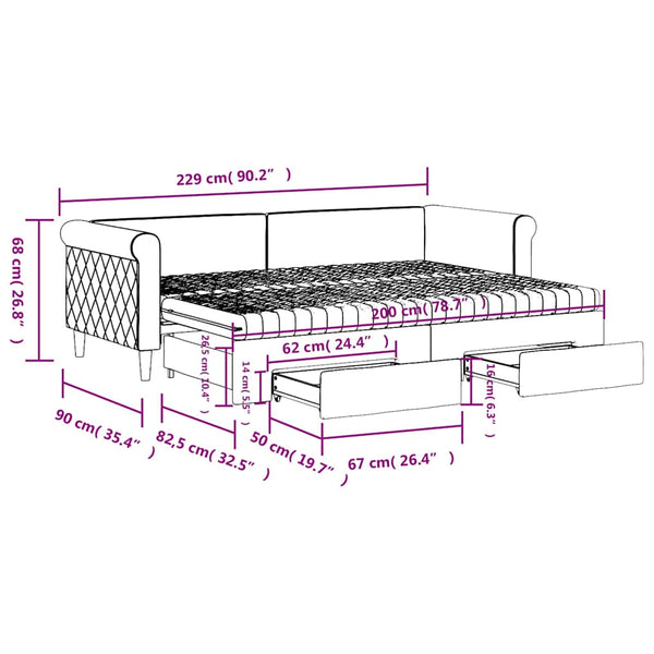 Ausziehbares Tagesbett Gelb 80x200 cm Samt