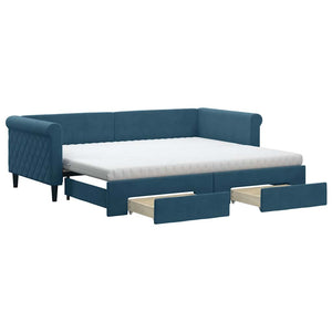 Ausziehbares Tagesbett Blau Samt 90x200 cm