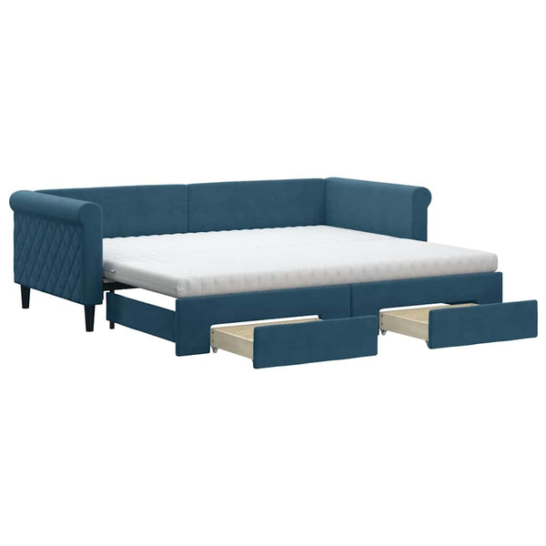 Ausziehbares Tagesbett Blau Samt 90x200 cm