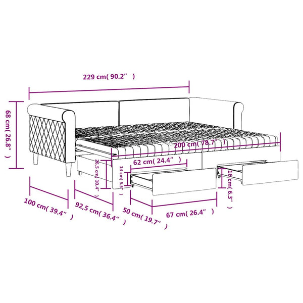 Ausziehbares Tagesbett Blau Samt 90x200 cm